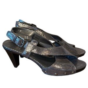 Stuart Weitzman Metallic Pewter Strappy Studded Heels Size 7.5